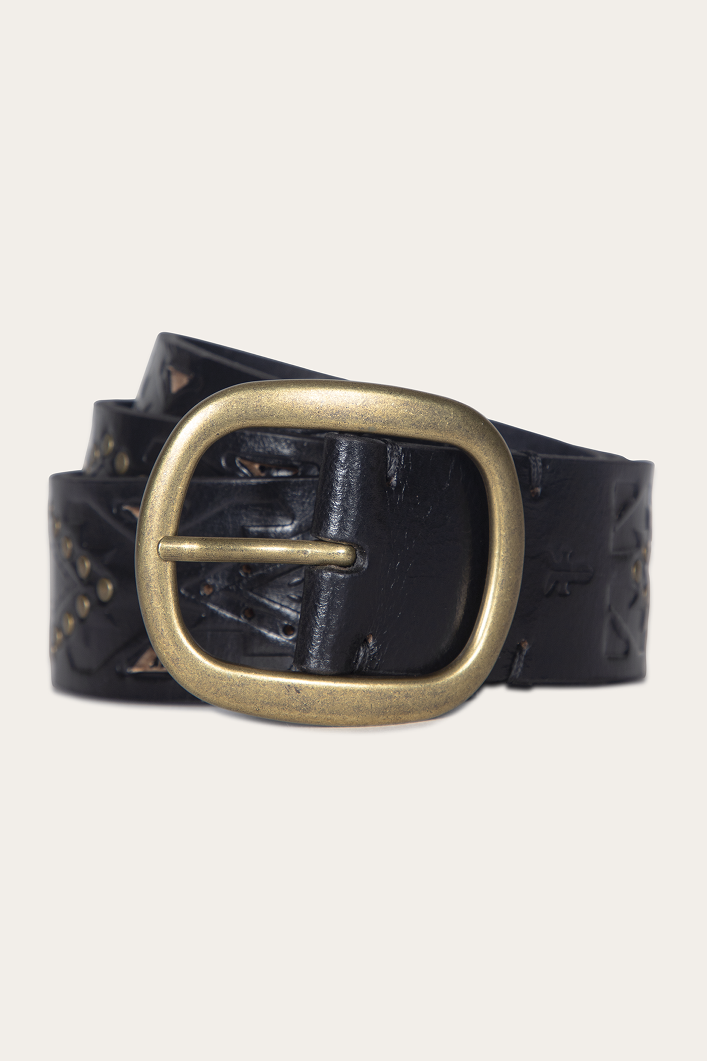 Frye 38mm Belt with Southwestern Embossing Perf Studs L Black