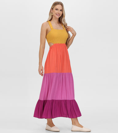 Smocked Color Block Maxi Dress