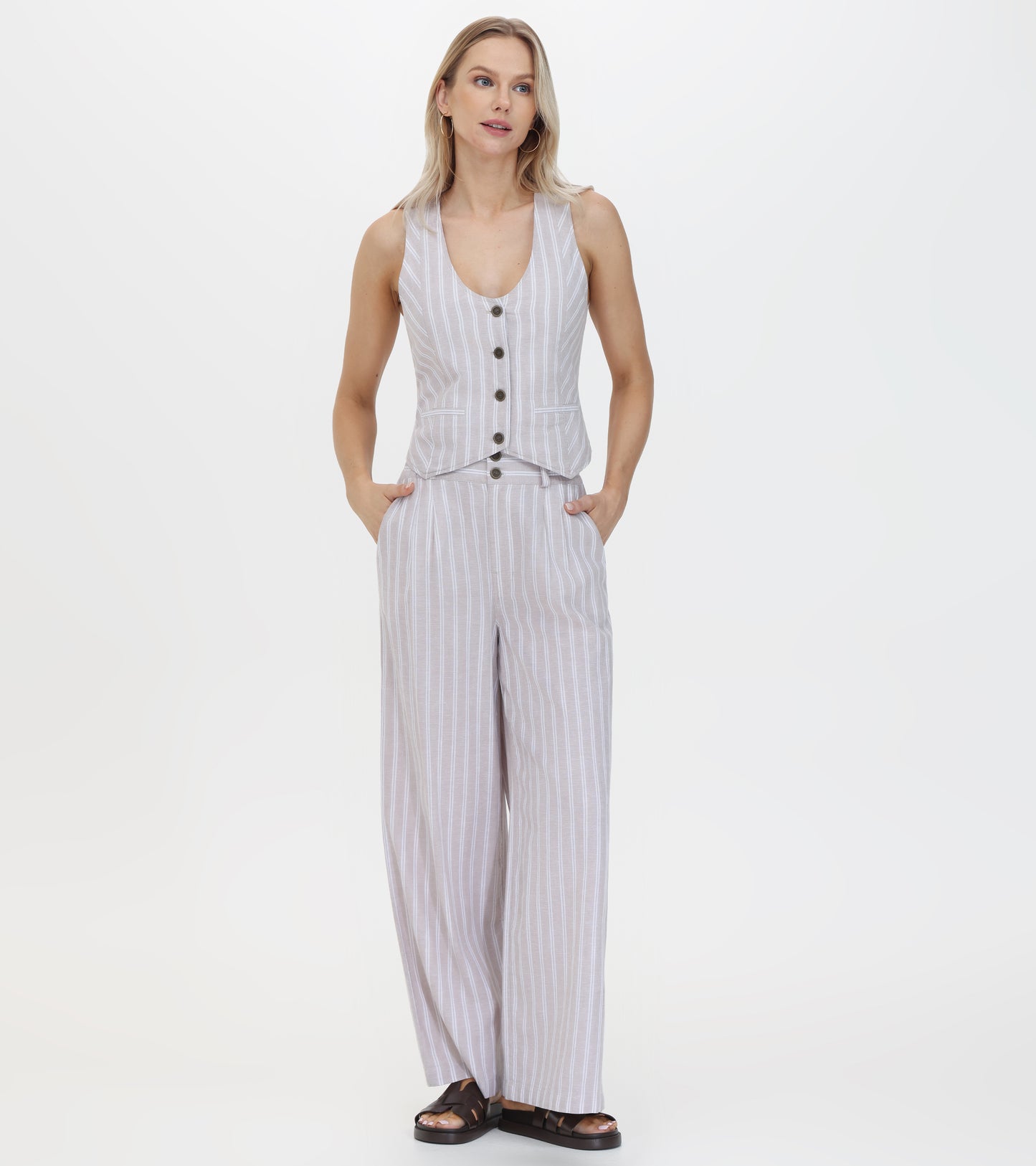 Linen Striped Wide Leg Pant