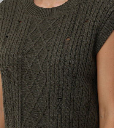 Distressed Cable Sweater Vest