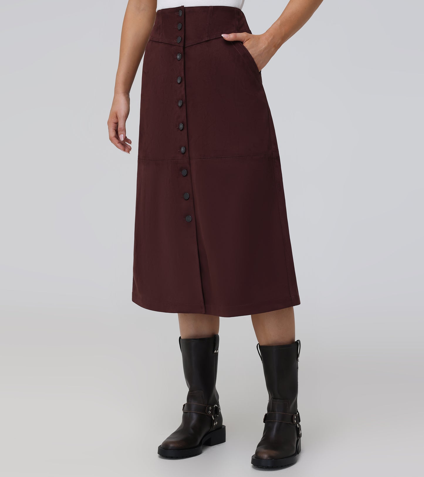 Faux Suede Studded Midi Skirt