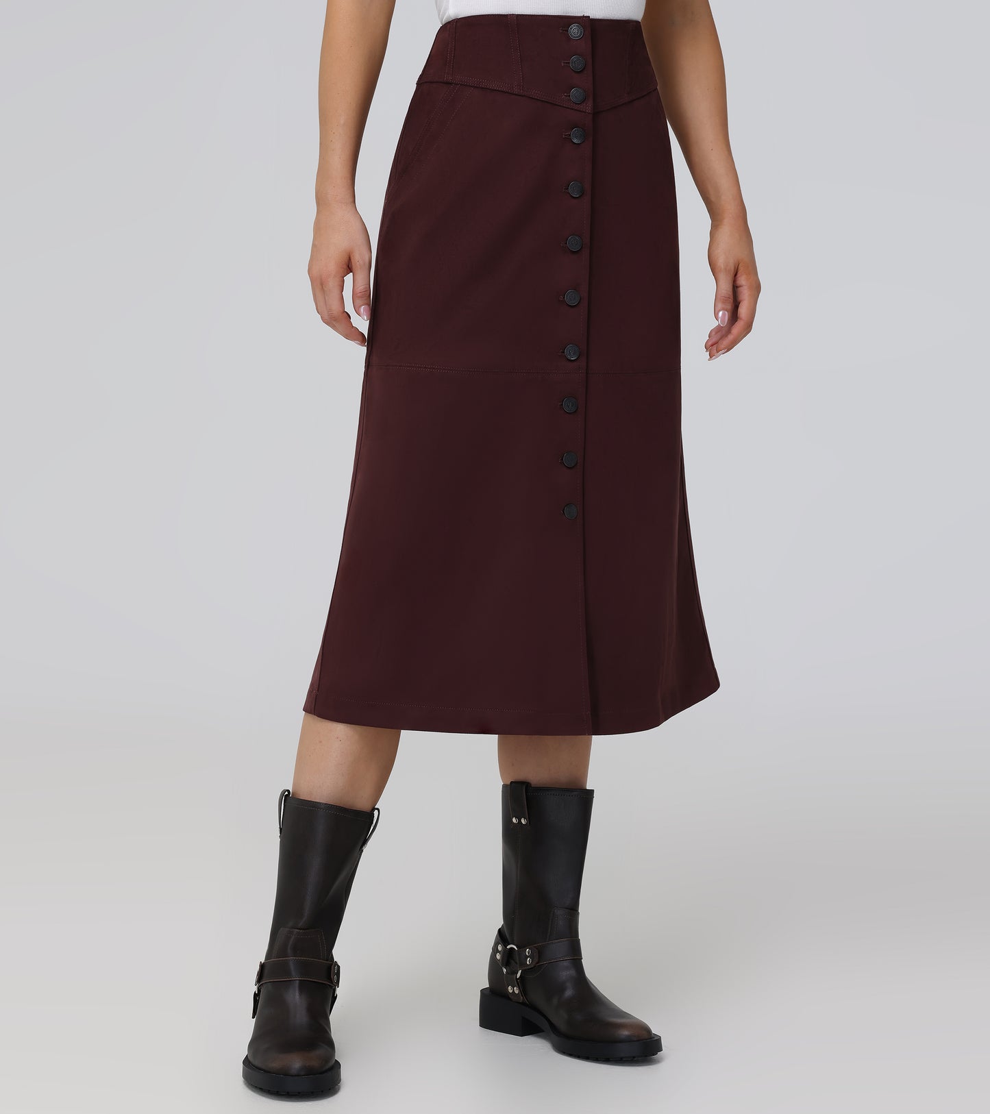 Faux Suede Studded Midi Skirt