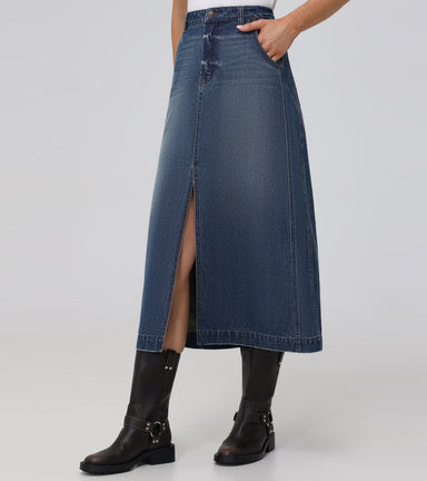 Seamed Denim Maxi Skirt