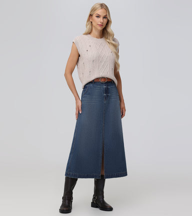 Seamed Denim Maxi Skirt