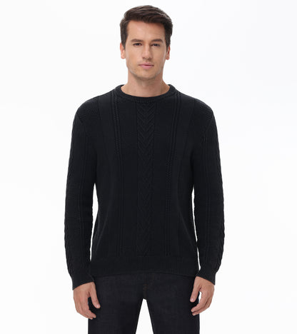 Mixed Cable Stitch Crewneck Pullover