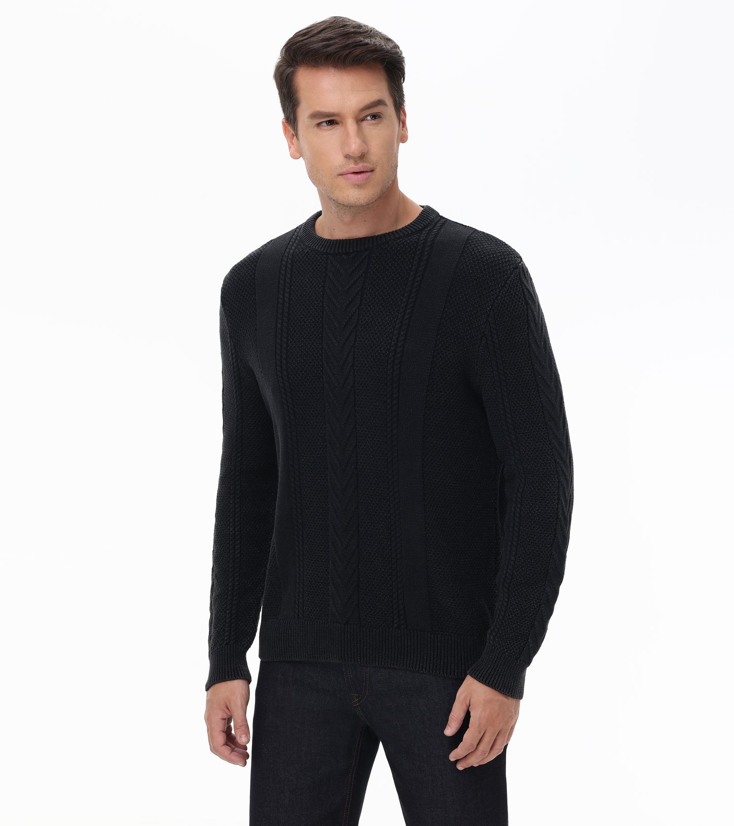 Mixed Cable Stitch Crewneck Pullover