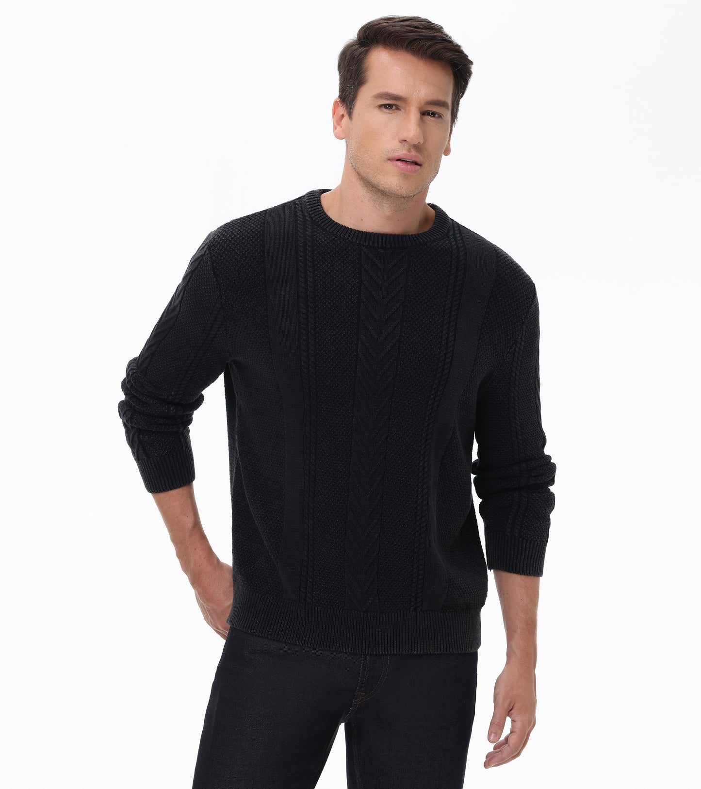 Mixed Cable Stitch Crewneck Pullover