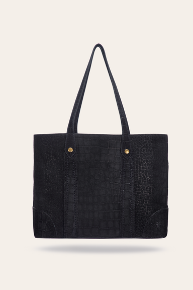 Frye Melissa Sueded Croco Shopper Black