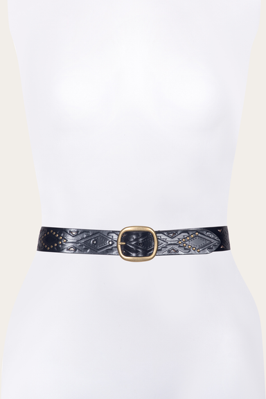 38mm Belt With Southwestern Embossing, Perf & Studs