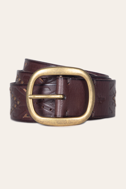 38mm Belt With Southwestern Embossing, Perf & Studs