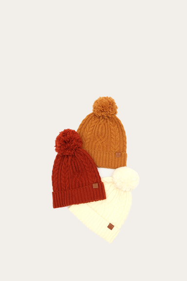 Cable Beanie With Self Pom