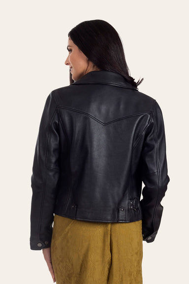 Women s Leather Black Biker Jacket The Frye Company